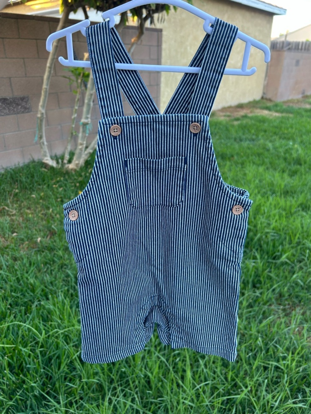 First Impressions Navy and White Striped Kids Overalls